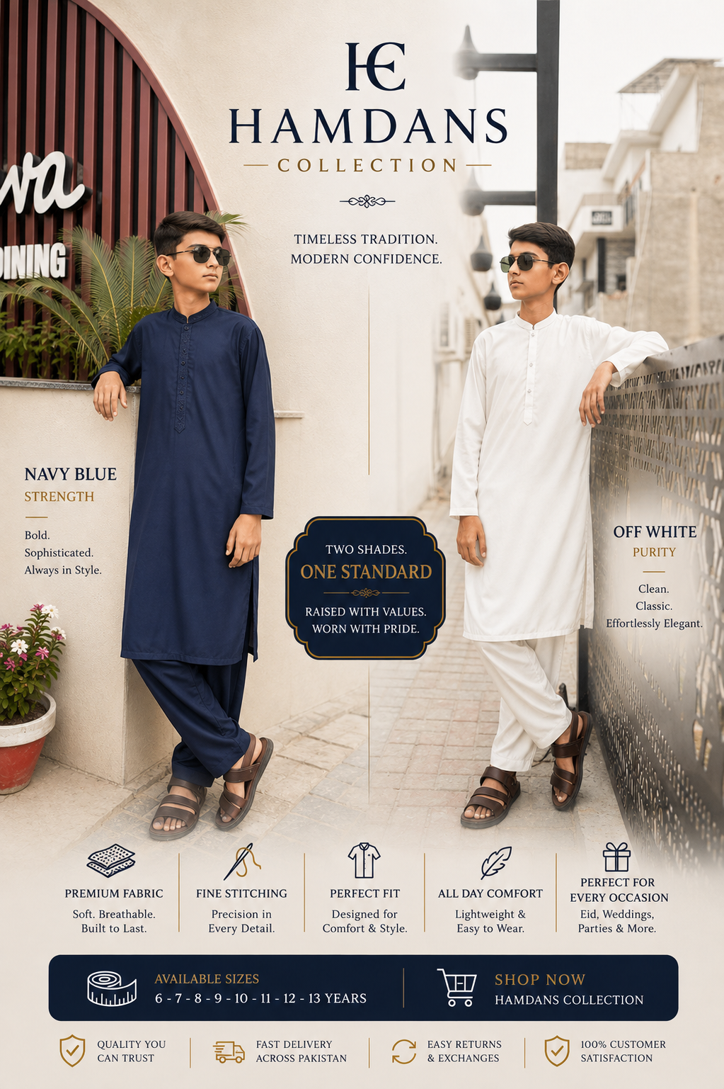 Combo Premium Blue & Off White Boys Shalwar Kameez | Wash & Wear