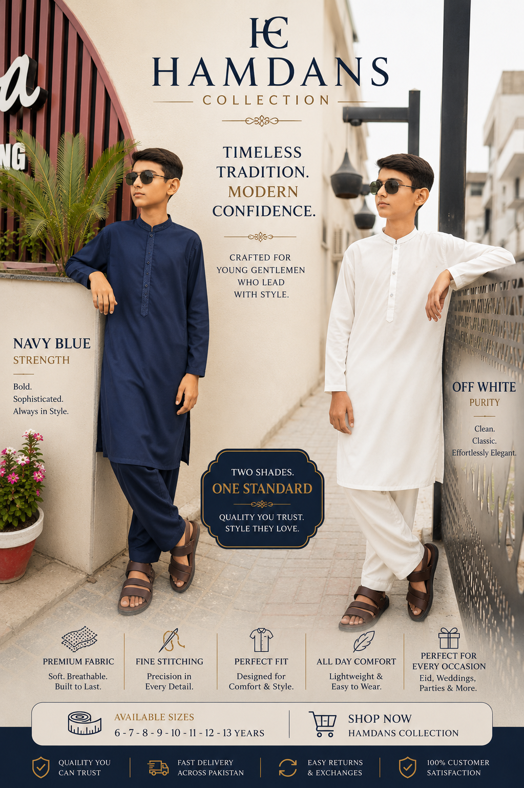 Combo Premium Blue & Off White Boys Shalwar Kameez | Wash & Wear