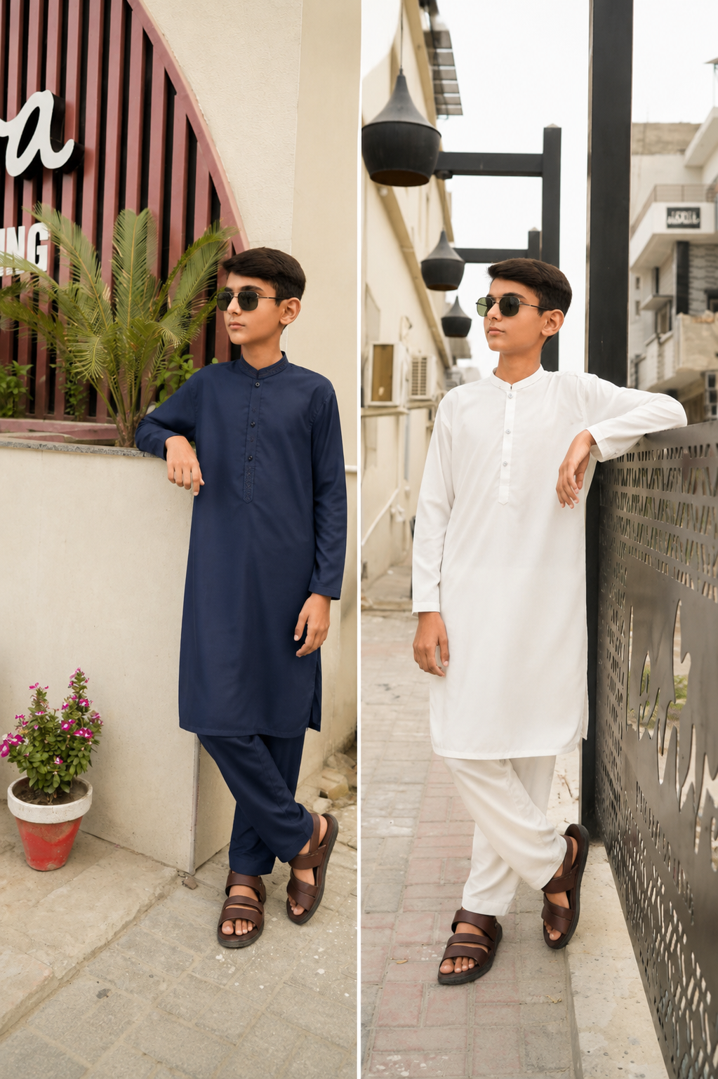 Combo Premium Blue & Off White Boys Shalwar Kameez | Wash & Wear