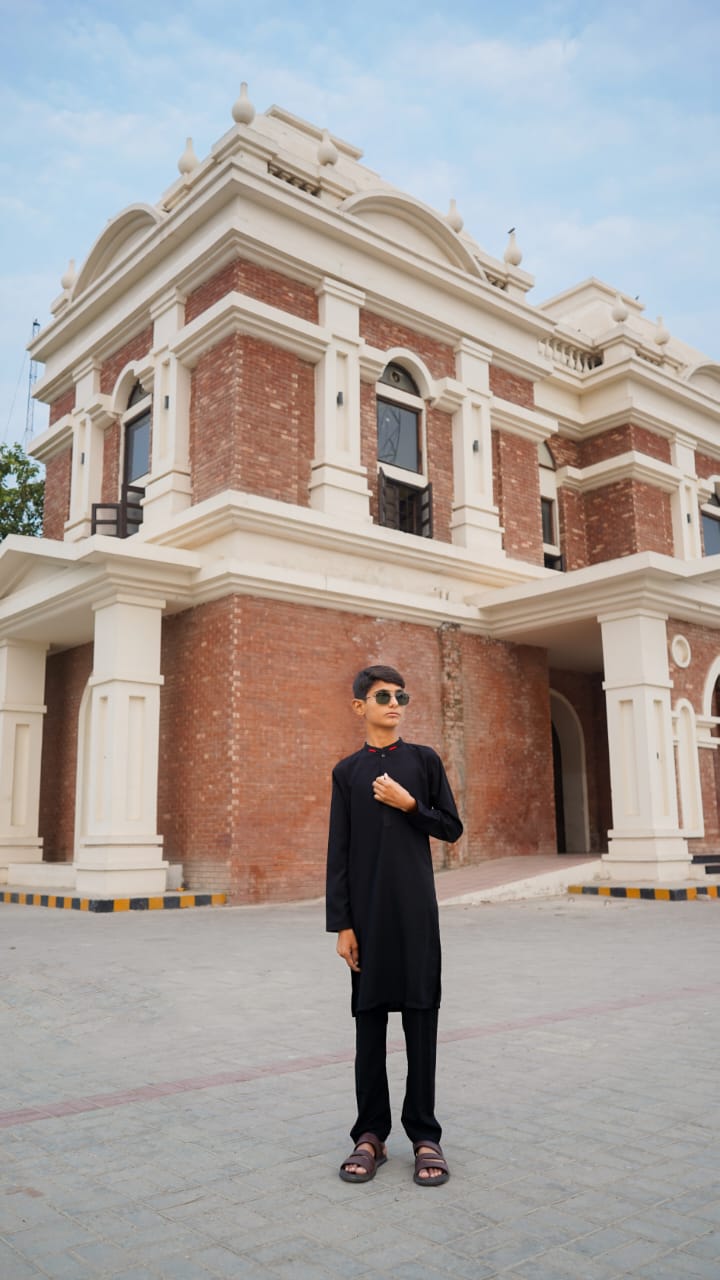 Premium Black Boys Shalwar Kameez | Wash & Wear | Ages 6–13 Years