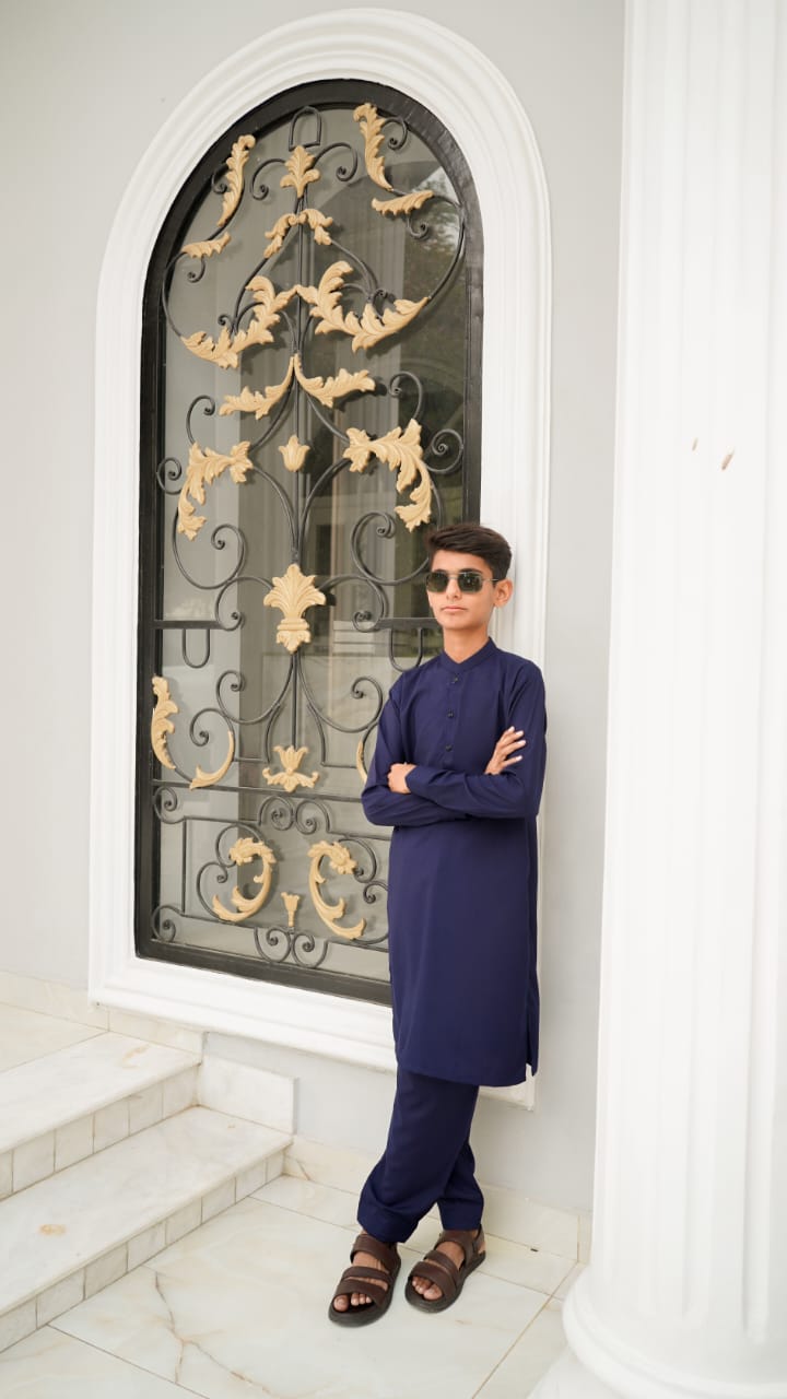 Premium Navy Blue Boys Shalwar Kameez | Wash & Wear | Ages 6–13 Years